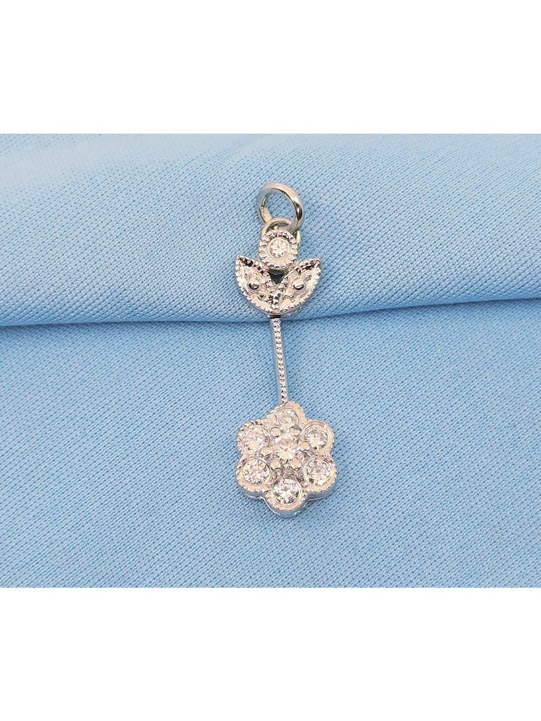Unique 14k Solid White Gold Designer Drop Dangle Flower Diamond Charm Pendant